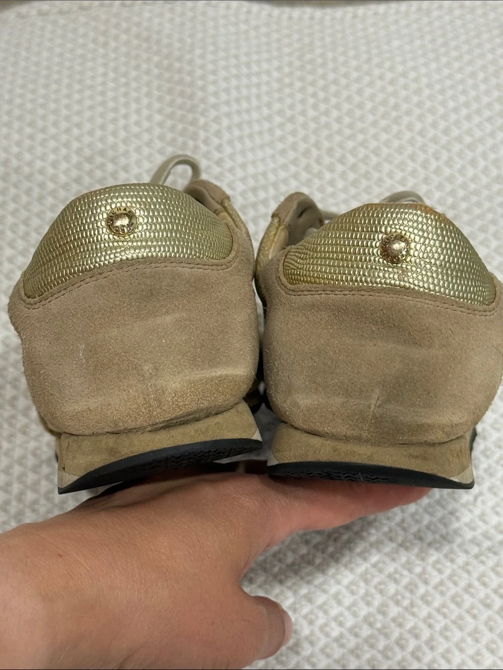 Michael Kors Gold and Tan Suede-Trim Sneakers